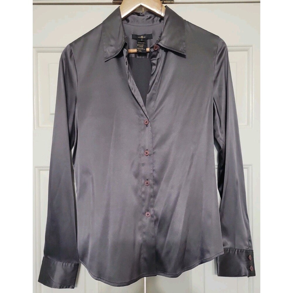 Votre Nom Paris Women 6 Silk Blouse Shirt Gray Charcoal Long Sleeve Button Up